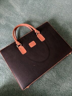 Classic Pebbled Leather Tote with Tan Trim